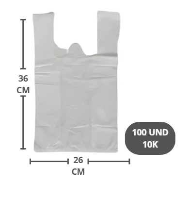 BOLSA MANIJA BLANCA BIODEGRADABLE RESISTENCIA 10K PAQUETE *100UND