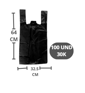 BOLSA PLASTICA NEGRA MANIJA 32,5*64CM PAQUETE *100UND 30K