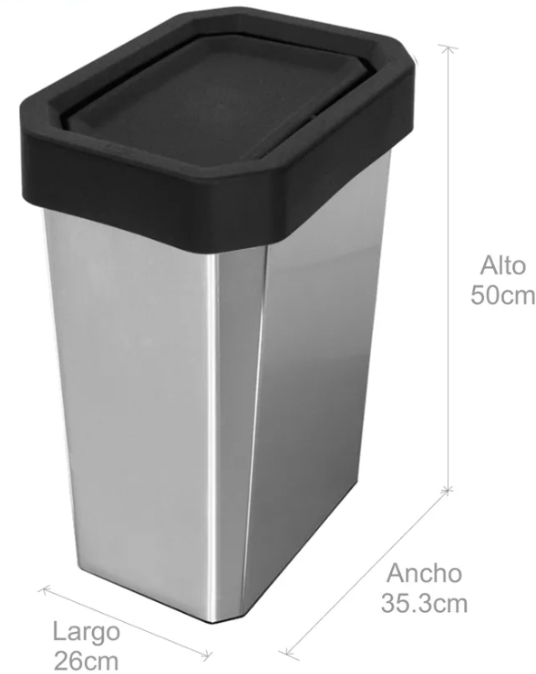 CANECA ESTRA 26LT TAPA VAIVEN METALIZADA