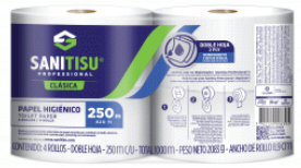 PAPEL HIGIENICO INSTITUCIONAL SANITISU BLANCO DH *250MT PACA *4 ROLLOS
