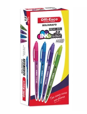 ESFERO SEMIGEL OFFI ESCO RETRACTIL REF 0E051R CAJA *12UND COLORES SURTIDOS