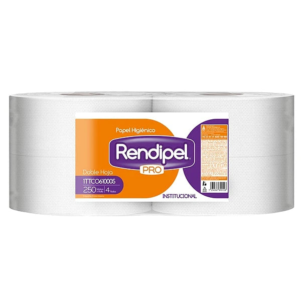 PAPEL HIGIENICO INSTITUCIONAL RENDIPEL BLANCO *250MT PACA *4 ROLLOS