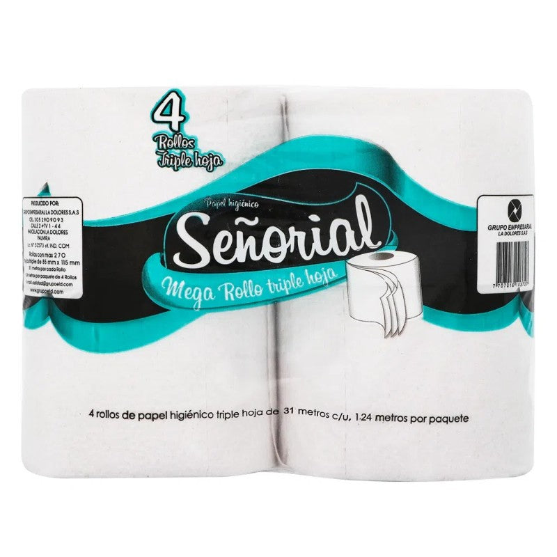 PAPEL HIGIENICO SEÑORIAL HOJA DOBLE PAQUETE *4ROLLOS DE 19MT C/U