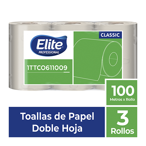 TOALLA ELITE ROLLO NATURAL H.D. X 100 METROS RF 611009 PAQUETE *3 ROLLOS