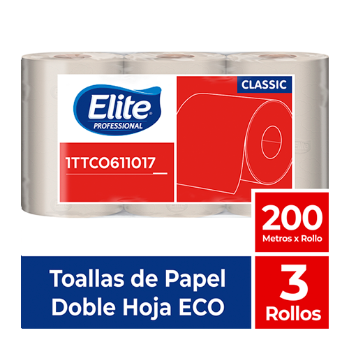 TOALLA EN ROLLO ELITE NATURAL 2H REF 1017 PAQUETE *3 ROLLOS DE 200MT C/U