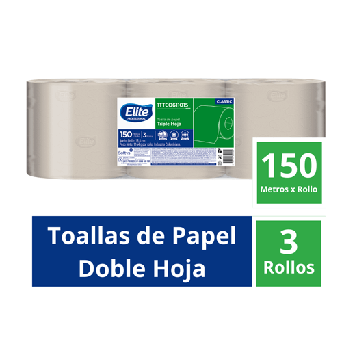 TOALLA EN ROLLO ELITE NATURAL 3H ANTES REF 47120 AHORA REF 1015 PAQUETE *3 ROLLOS DE150MTC/U