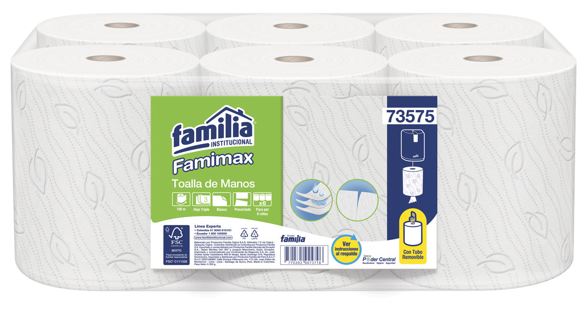 TOALLA MANOS BLANCA FAMILIA 100MT CAJA *6 ROLLOS REF. 73575